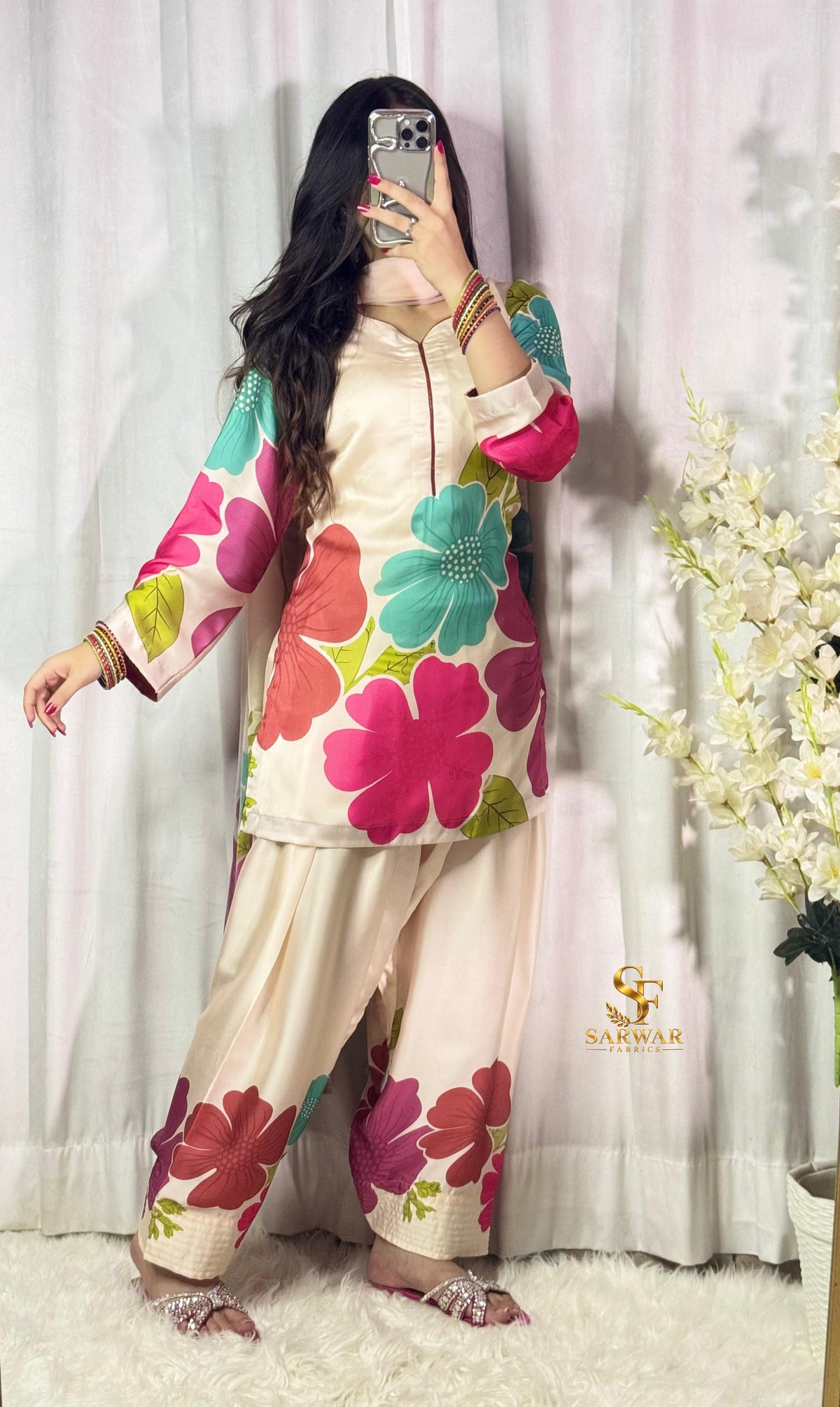 Floral Reverie digital printed silk 3-piece suit, image 3 of 5