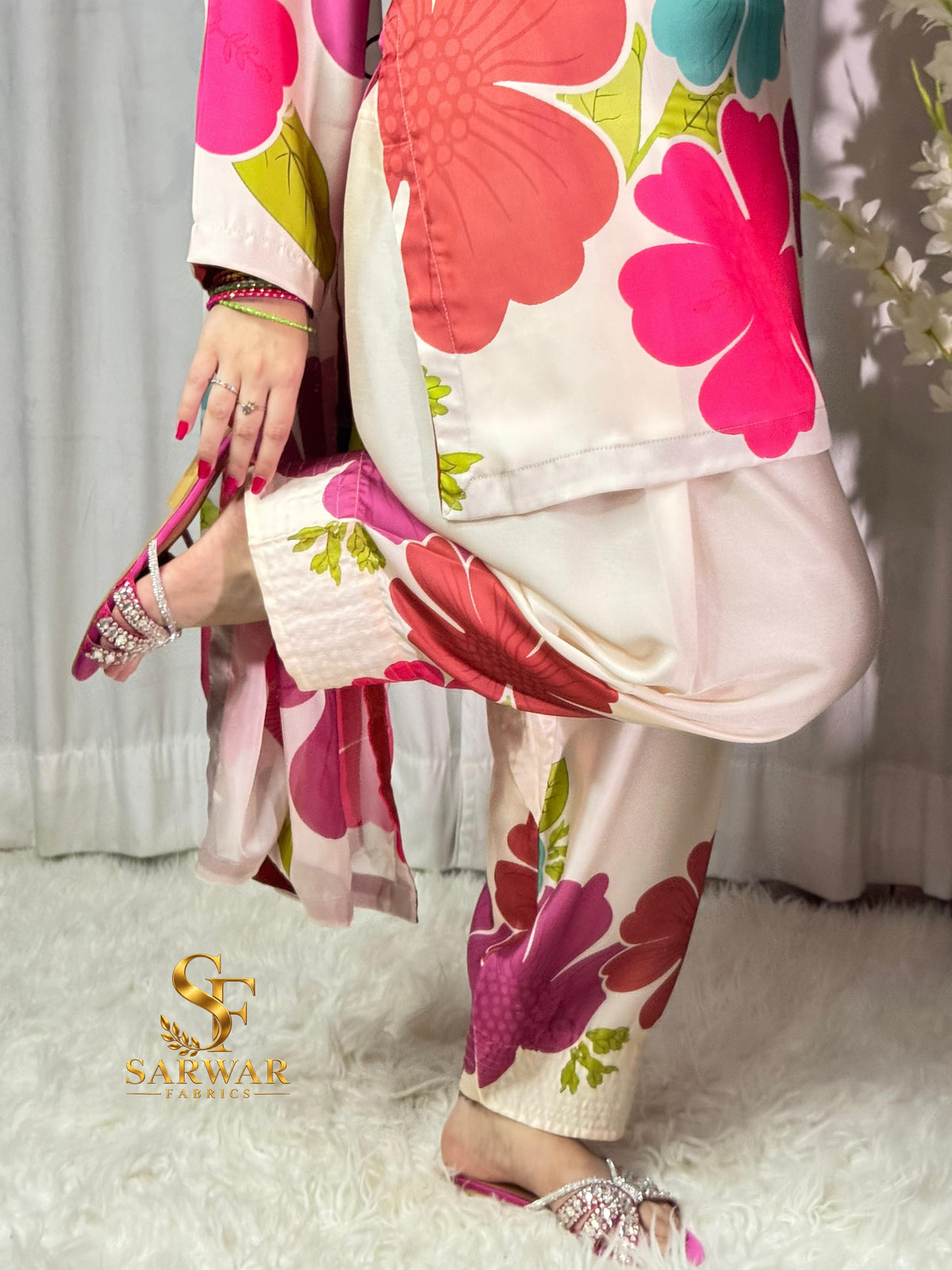 Floral Reverie digital printed silk 3-piece suit, image 5 of 5