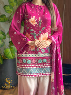 Fuchsia Grace Co-ord Set digital printed silk 3-piece suit, image 2 of 3
