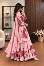 Gulabi - Pink & Red Rose Digital Printed Silk 3 Piece Frock