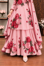 Gulabi - Pink & Red Rose Digital Printed Silk 3 Piece Frock