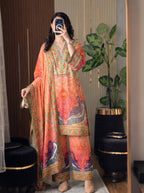 Gulnar coral poly lawn 3 piece printed suit with dupatta