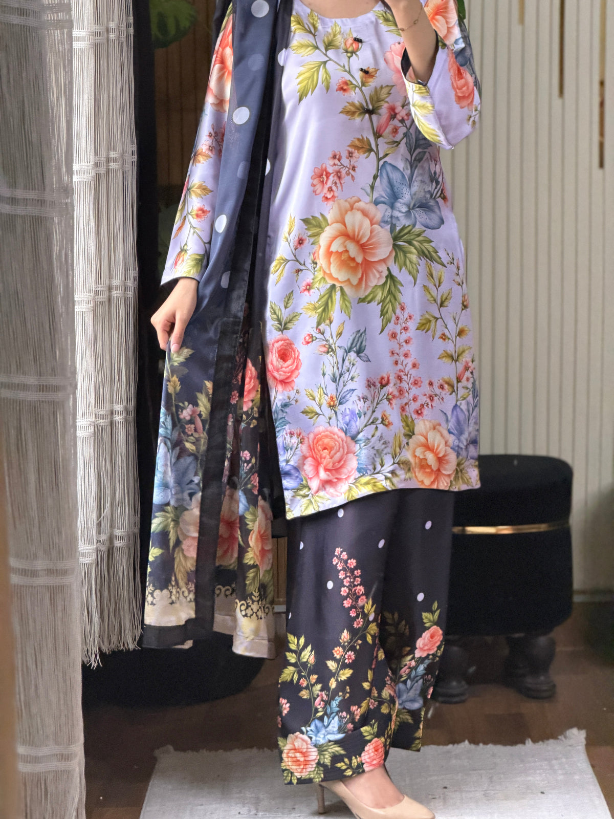 Lilac Bloom digital printed silk 3-piece suit, image 2 of 3