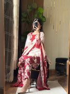 Mehroon Floral digital printed silk 3-piece suit, image 3 of 3