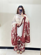 Mehroon Phool digital printed silk 3-piece suit, image 2 of 3