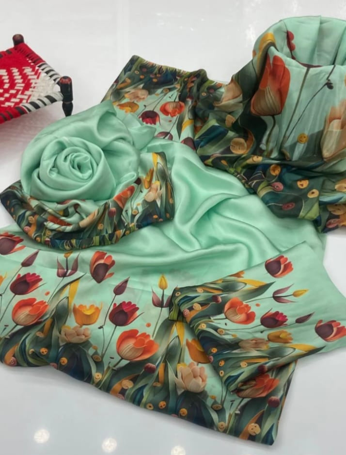 Mint Green digital printed silk 3-piece suit, image 2 of 2