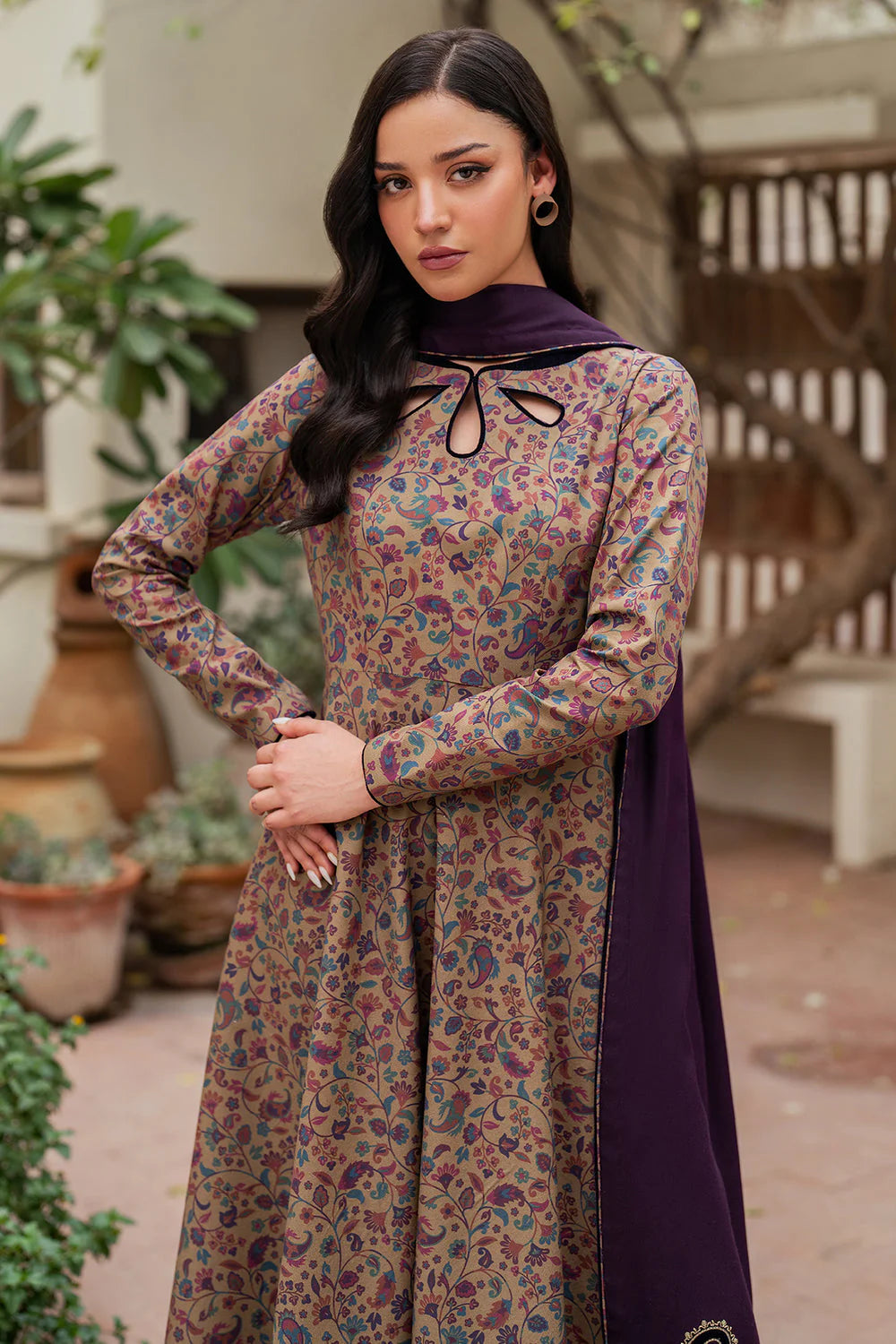 3PC BANA-DORA Printed Suit with Embroidered Shawl – GC-A33
