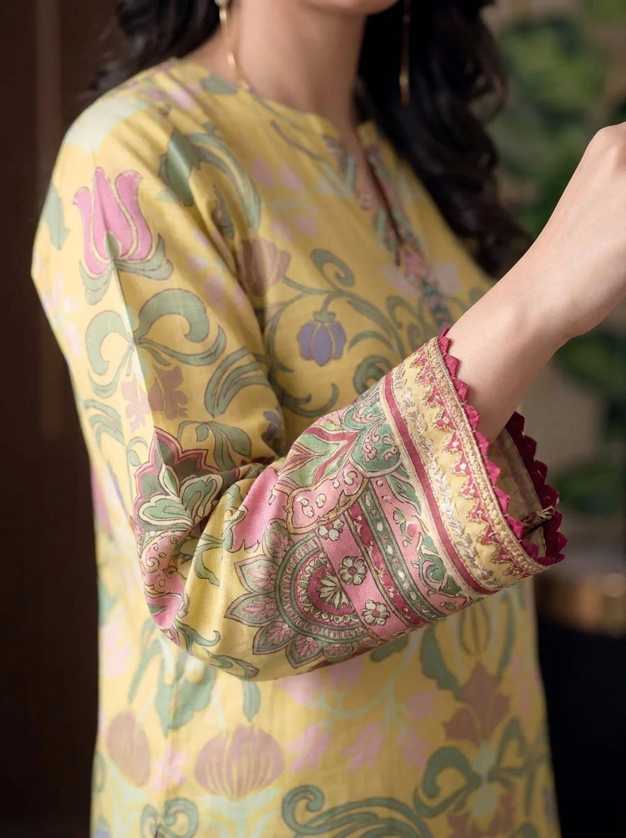 Basant - Yellow Poly Lawn 3 Piece Printed Suit