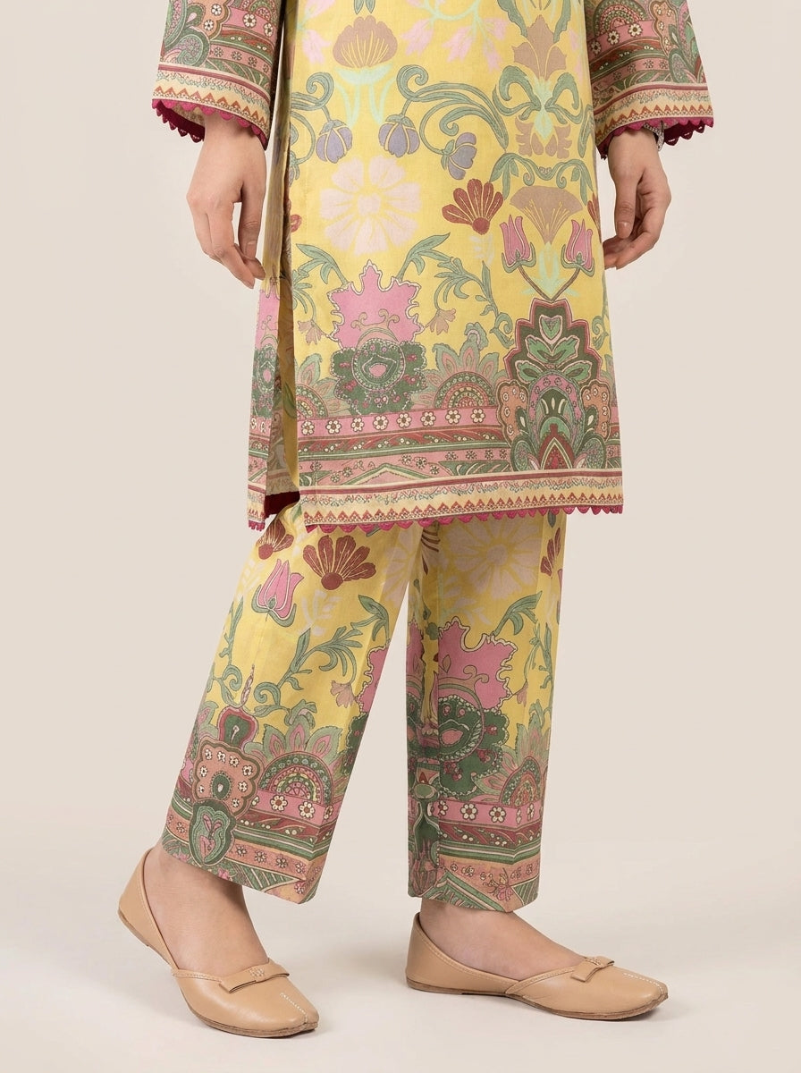 Basant - Yellow Poly Lawn 3 Piece Printed Suit