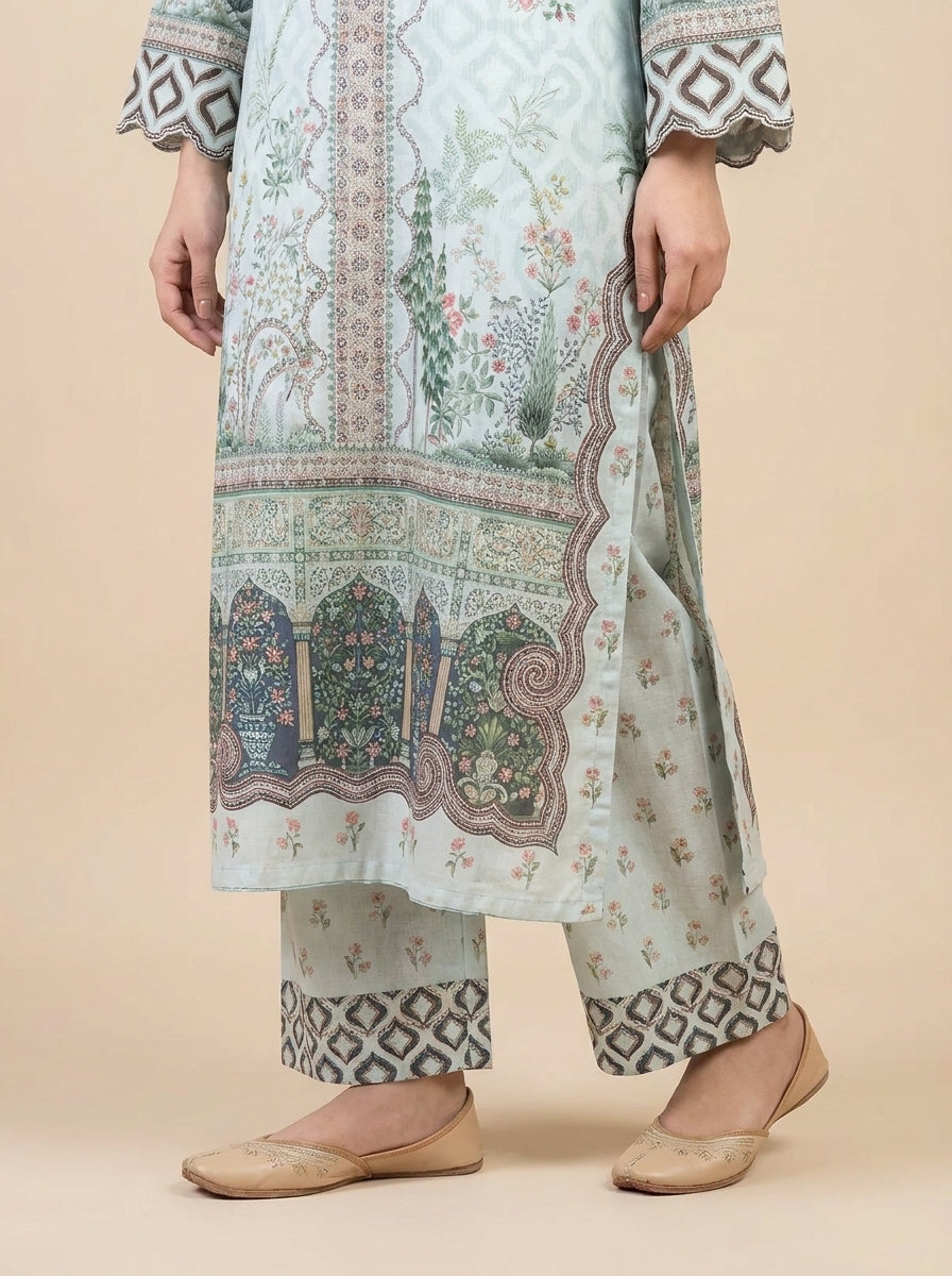 Shalimar - Mint Poly Lawn 3 Piece Printed Suit