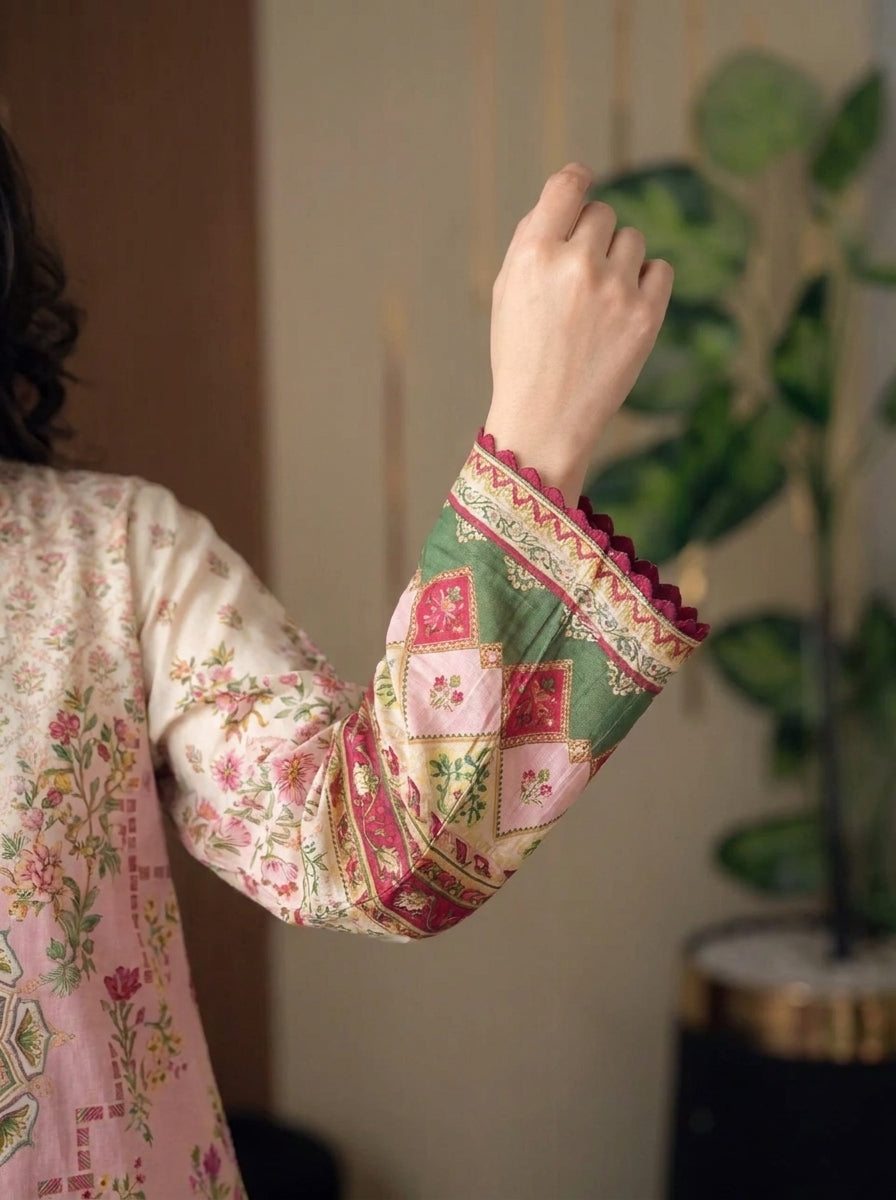 Mahnoor - Pink Poly Lawn 3 Piece Printed Suit