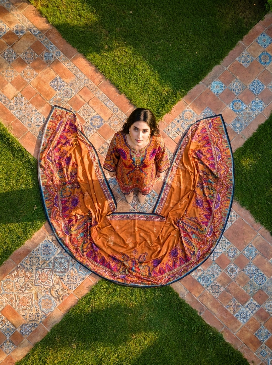 Rang Mahal - Mustard Poly Lawn 3 Piece Printed Suit