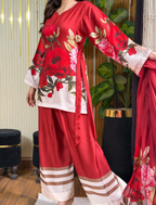 Surkh Gulab - Scarlet Rose Digital Printed Silk 3 Piece Suit