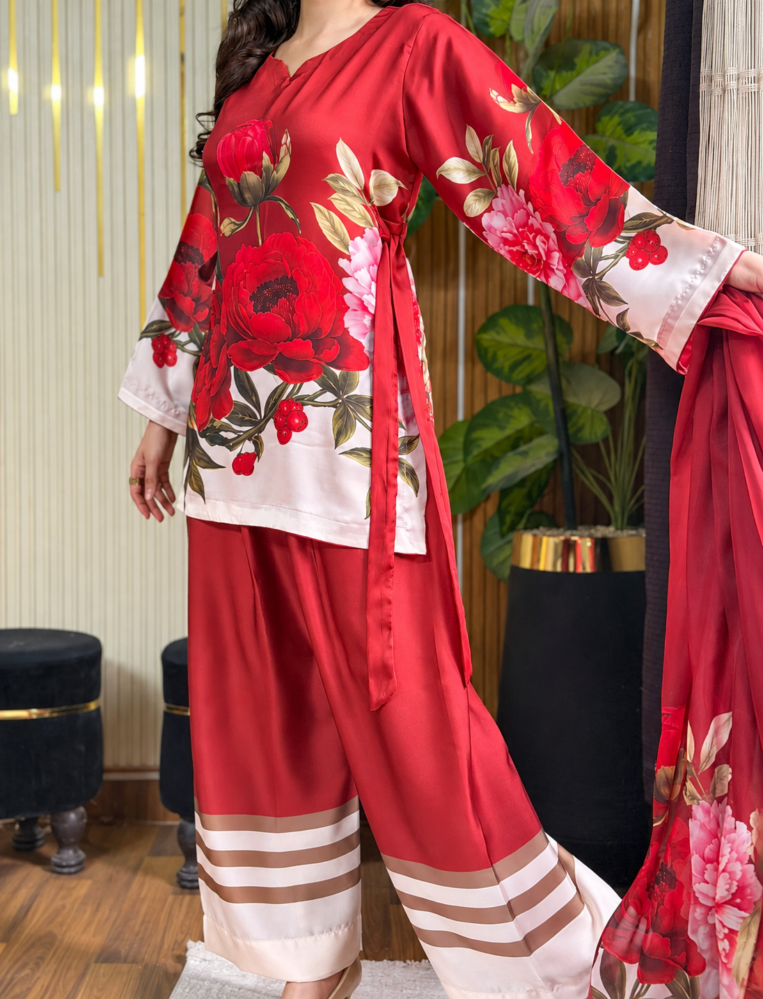 Surkh Gulab - Scarlet Rose Digital Printed Silk 3 Piece Suit