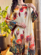 Rangeen - Multicolour 3D Floral Digital Printed Silk 3 Piece Suit