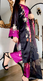 Purple Black digital printed silk 3-piece suit, image 3 of 5