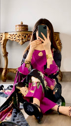 Purple Black digital printed silk 3-piece suit, image 4 of 5