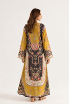 Sunehri - Black & Yellow Floral Paisley Printed Silk Long Kaftan
