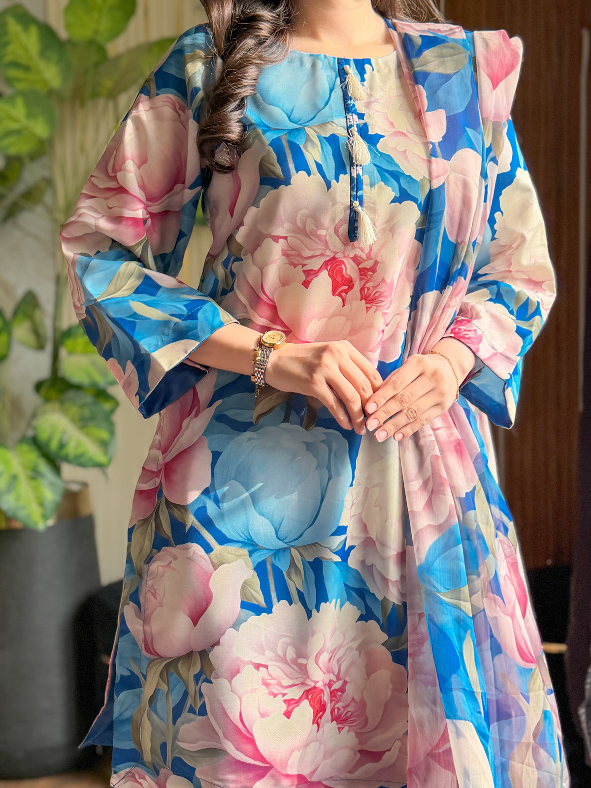 Royal Bloom Co-ord Set digital printed silk 3-piece suit, image 4 of 4