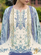 Neel Kamal - Ivory Blue 3 Piece Printed Suit