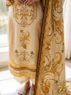 Sunehri - Beige Mustard 3 Piece Printed Suit