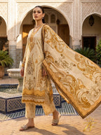 Sunehri - Beige Mustard 3 Piece Printed Suit