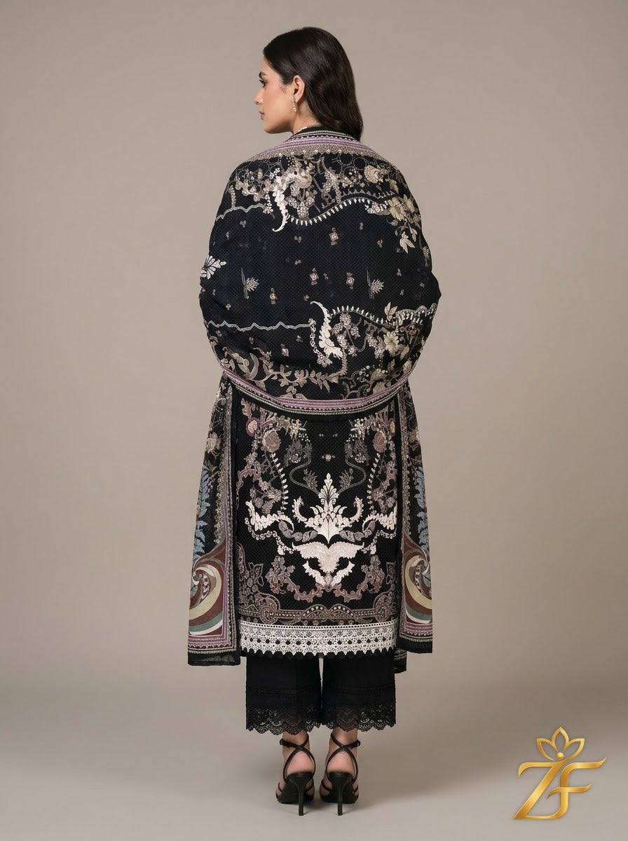 Kali Ghata - Black Ivory 3 Piece Printed Suit