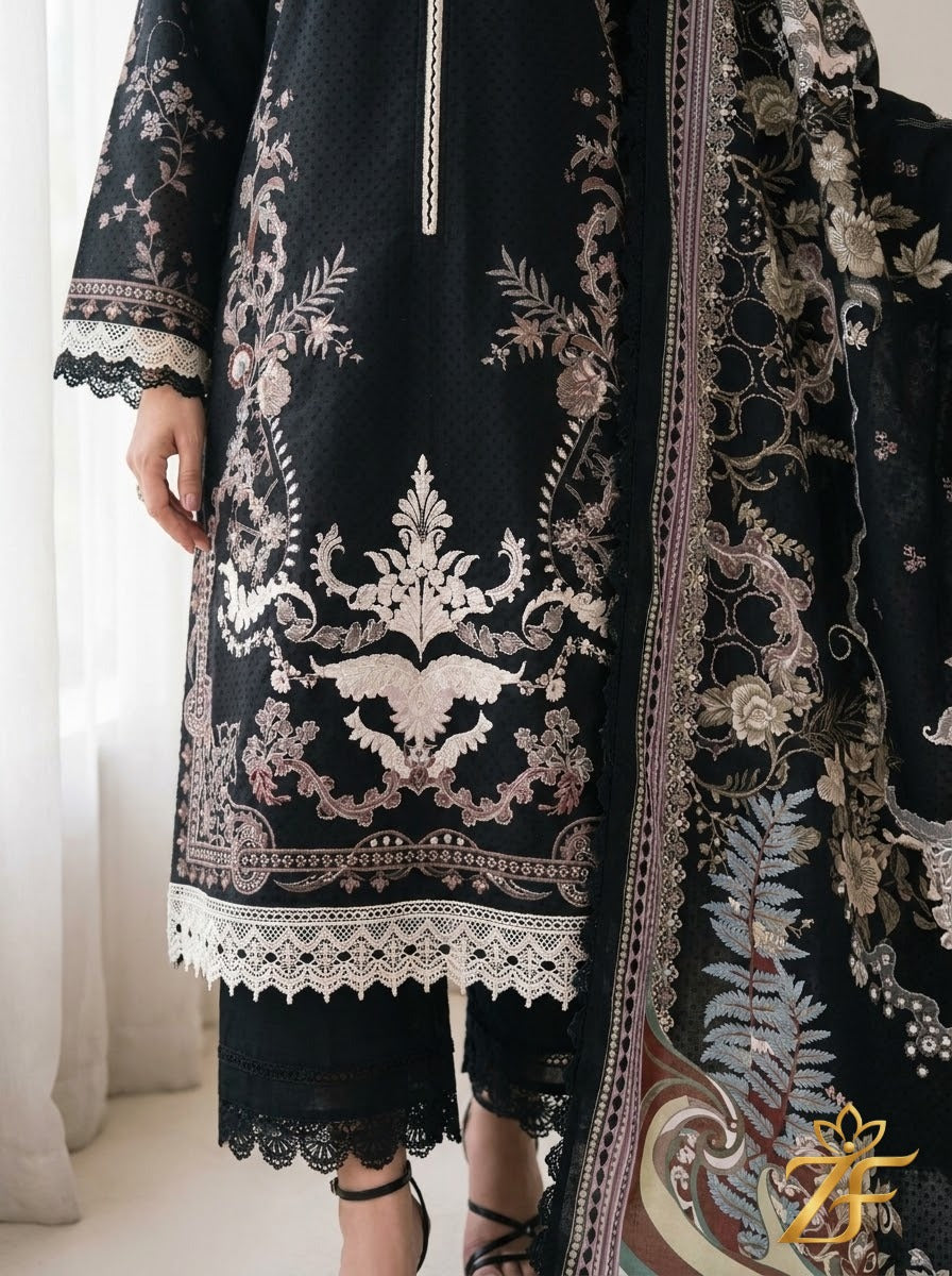 Kali Ghata - Black Ivory 3 Piece Printed Suit