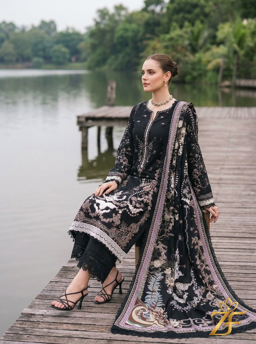 Kali Ghata - Black Ivory 3 Piece Printed Suit