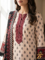 Chandni - Off White Black 3 Piece Printed Suit