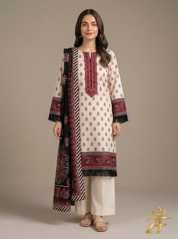 Chandni - Off White Black 3 Piece Printed Suit