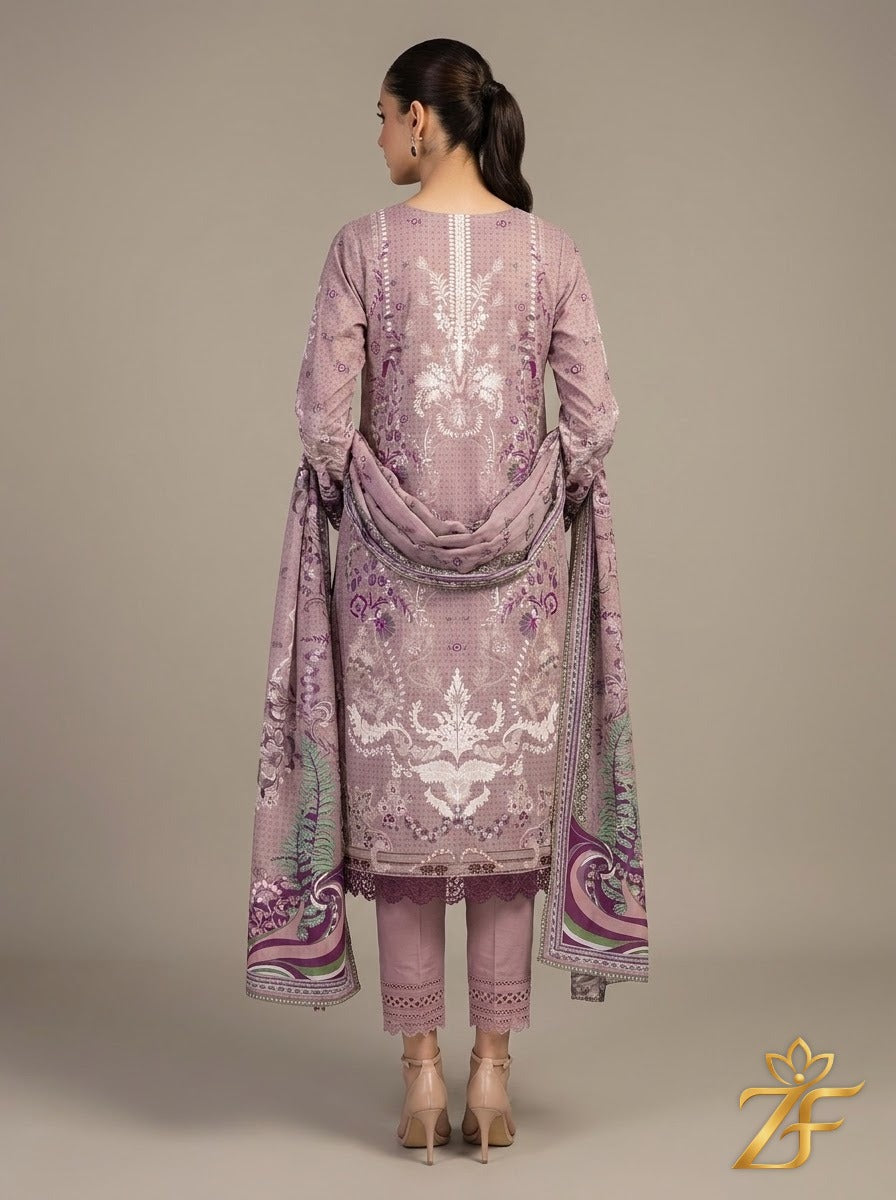 Zeenat - Mauve Plum 3 Piece Printed Suit