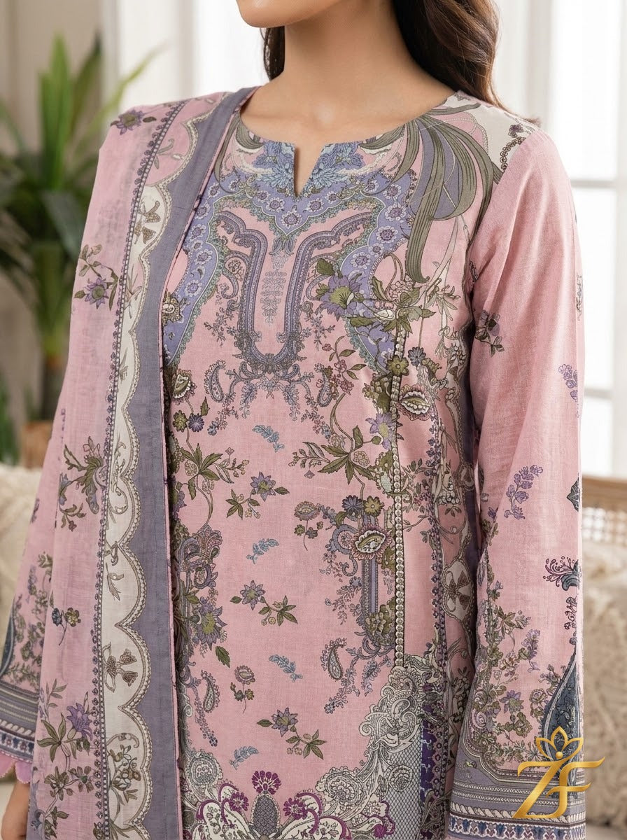 Ada - Blush Pink Grey 3 Piece Printed Suit