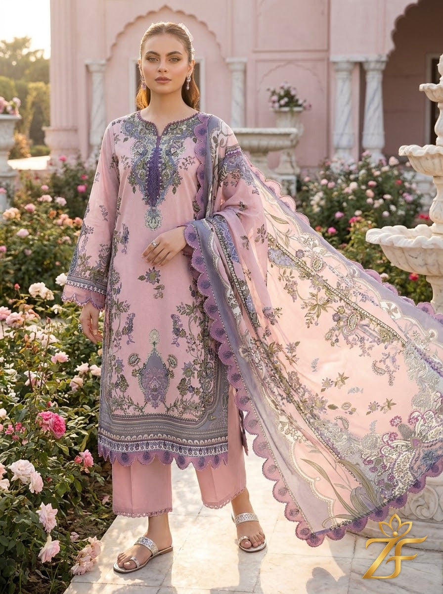 Ada - Blush Pink Grey 3 Piece Printed Suit