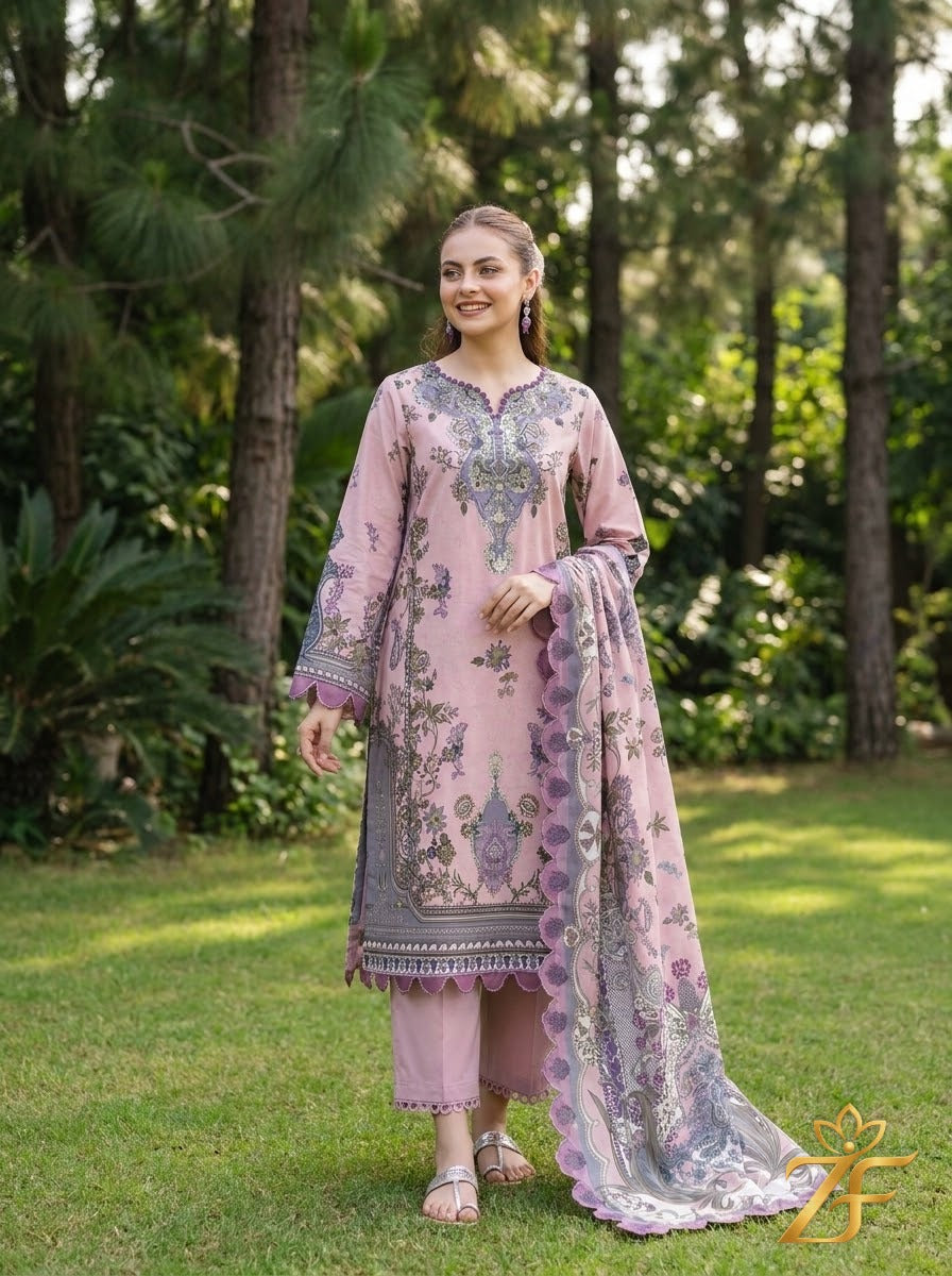 Ada - Blush Pink Grey 3 Piece Printed Suit