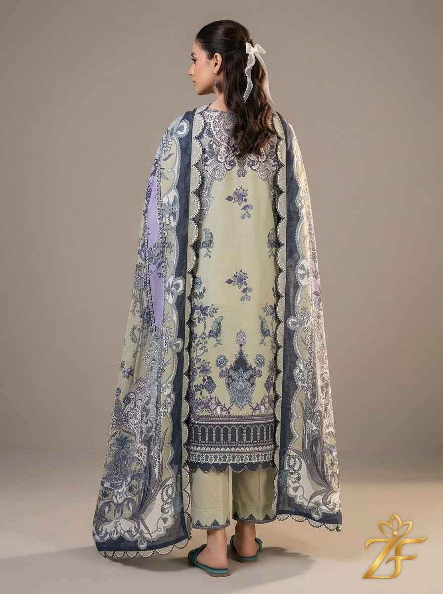 Barkha - Sage Charcoal 3 Piece Printed Suit