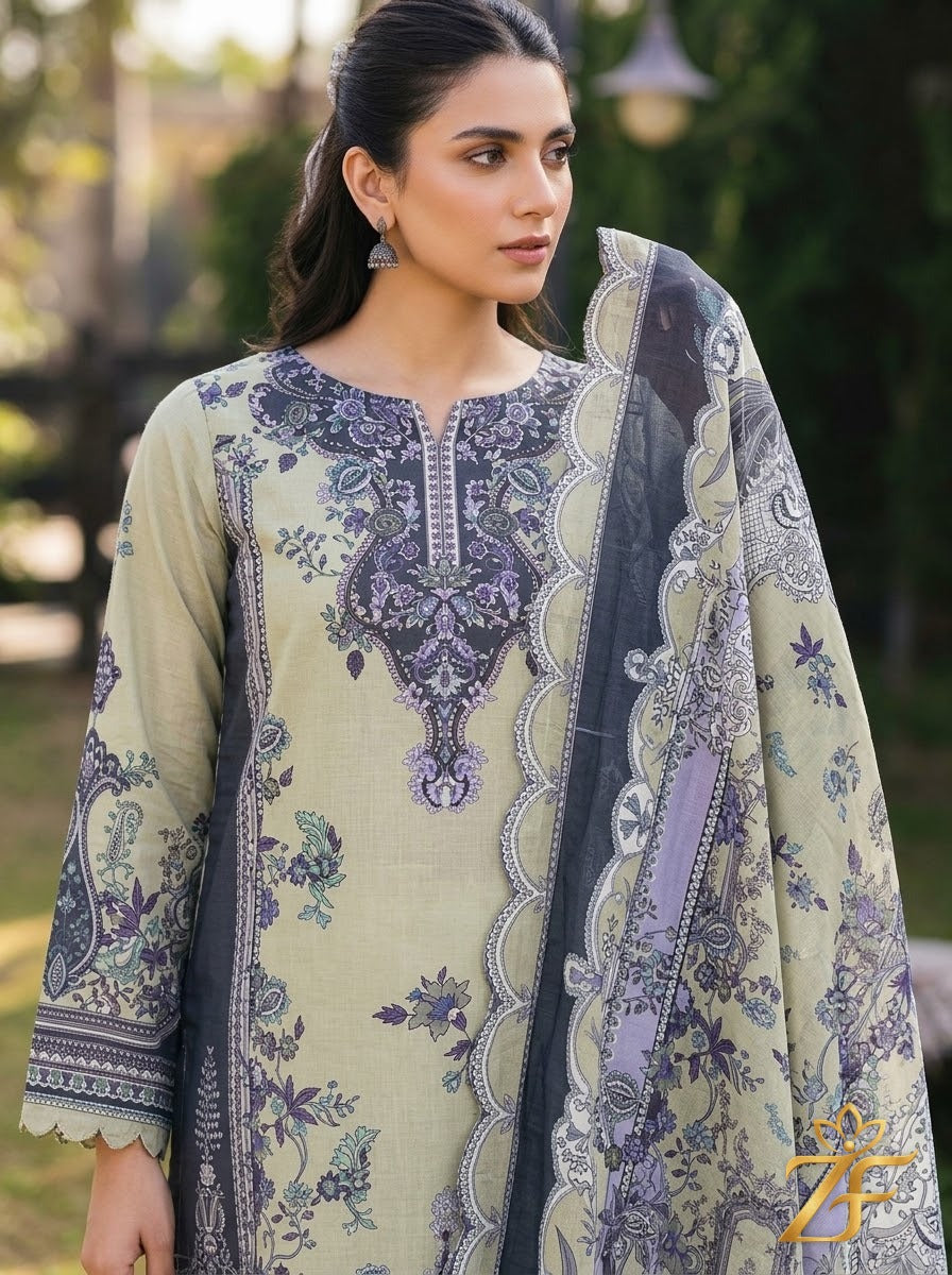 Barkha - Sage Charcoal 3 Piece Printed Suit