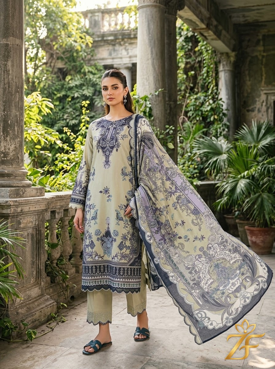 Barkha - Sage Charcoal 3 Piece Printed Suit