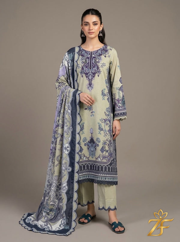 Barkha - Sage Charcoal 3 Piece Printed Suit