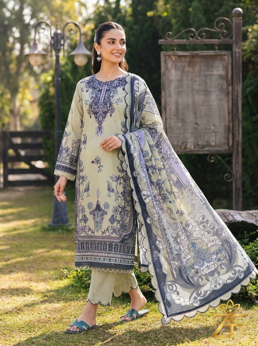 Barkha - Sage Charcoal 3 Piece Printed Suit