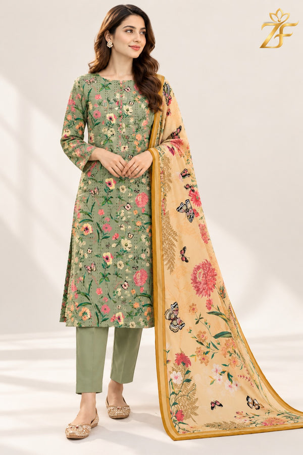 Titli - Sage Green Peach 3 Piece Printed Suit